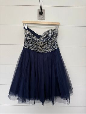 Lilly Collection Women’s 11/12 Navy Blue Tulle Mini Dress Jeweled
